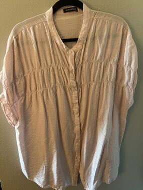 Light Pink Gathered Button-Front Women's Shirt